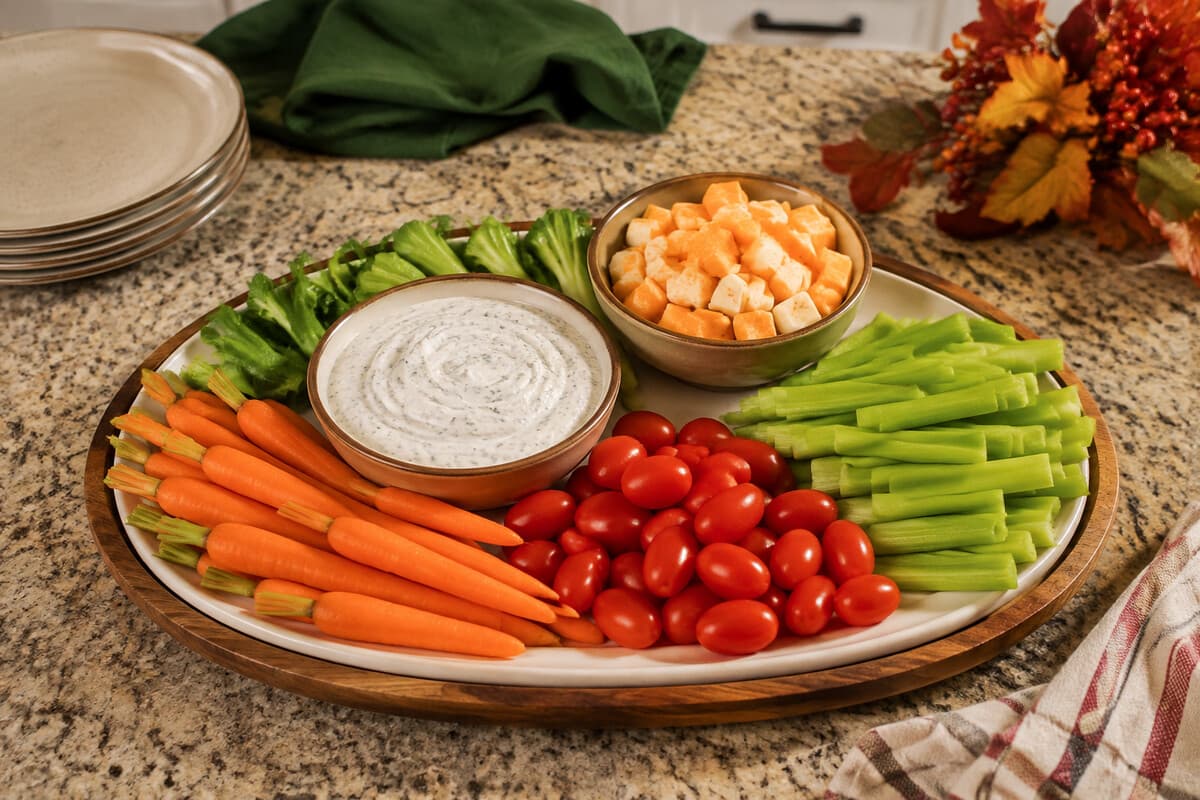 A simple cold appetizer tray for Thanksgiving guests
