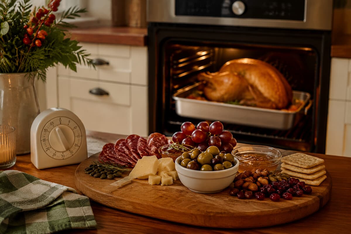 A snack board served while the Thanksgiving turkey cooks